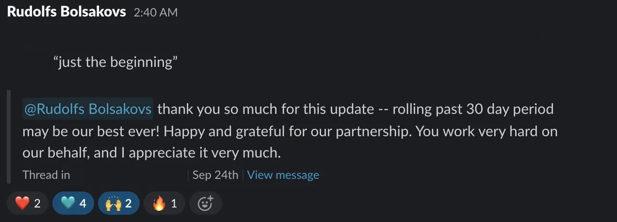 Best rolling 30 days ever — Founder · wellness brand