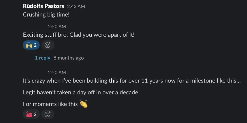 11 years building — for a milestone like this — Founder · after a record day