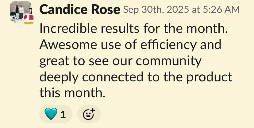 “Incredible results for the month” — Founder · September