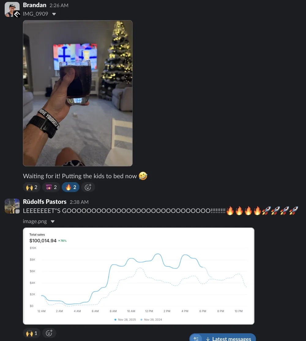$100,014 on Black Friday — +76% — Client Slack · midnight